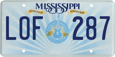 MS license plate LOF287