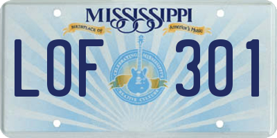 MS license plate LOF301