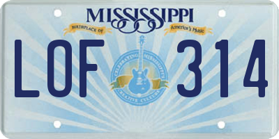 MS license plate LOF314