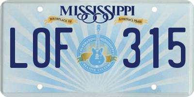 MS license plate LOF315