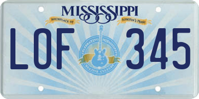 MS license plate LOF345