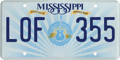 MS license plate LOF355