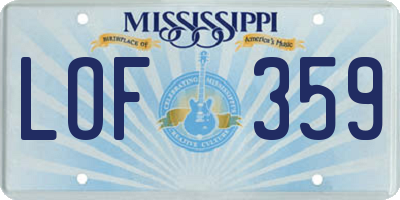 MS license plate LOF359