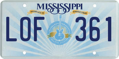MS license plate LOF361