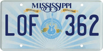 MS license plate LOF362
