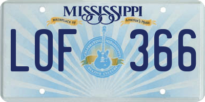 MS license plate LOF366
