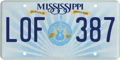 MS license plate LOF387