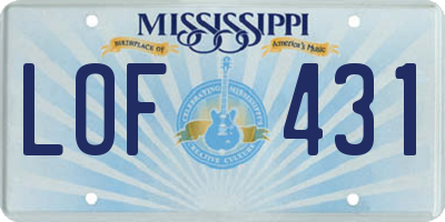 MS license plate LOF431