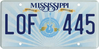 MS license plate LOF445
