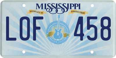 MS license plate LOF458