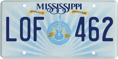 MS license plate LOF462