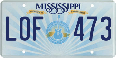 MS license plate LOF473