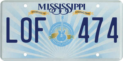 MS license plate LOF474