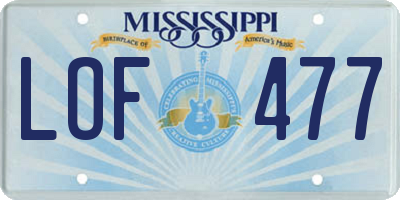MS license plate LOF477