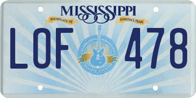 MS license plate LOF478