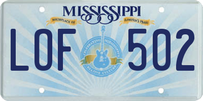 MS license plate LOF502