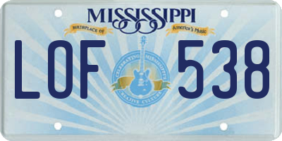 MS license plate LOF538