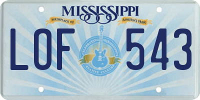 MS license plate LOF543