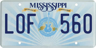 MS license plate LOF560