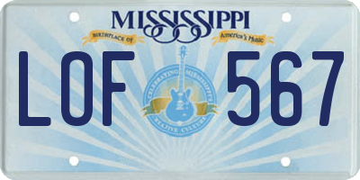 MS license plate LOF567