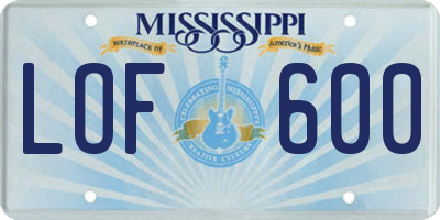MS license plate LOF600