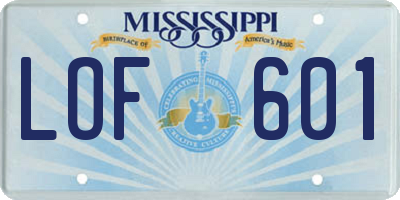 MS license plate LOF601