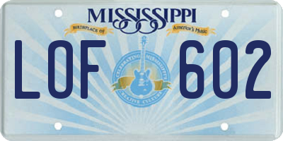 MS license plate LOF602