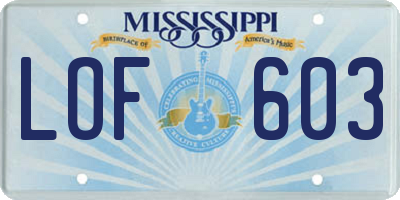 MS license plate LOF603