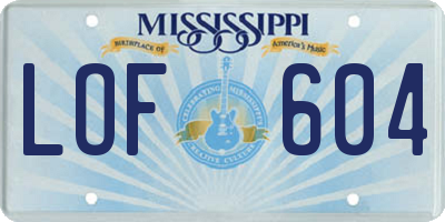 MS license plate LOF604
