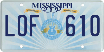 MS license plate LOF610