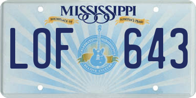 MS license plate LOF643