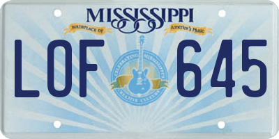 MS license plate LOF645