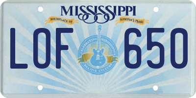 MS license plate LOF650
