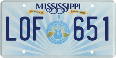 MS license plate LOF651