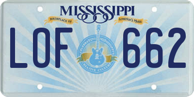 MS license plate LOF662