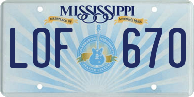MS license plate LOF670