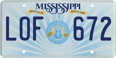 MS license plate LOF672