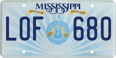 MS license plate LOF680