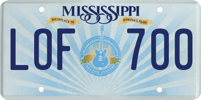 MS license plate LOF700
