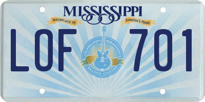 MS license plate LOF701