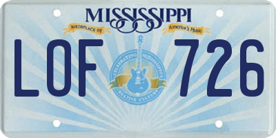 MS license plate LOF726