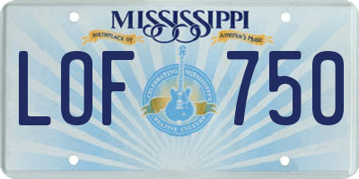MS license plate LOF750