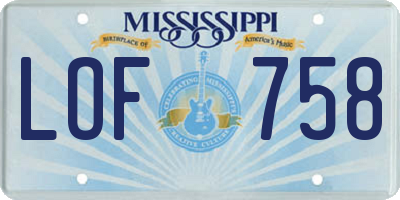 MS license plate LOF758