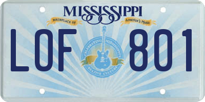 MS license plate LOF801