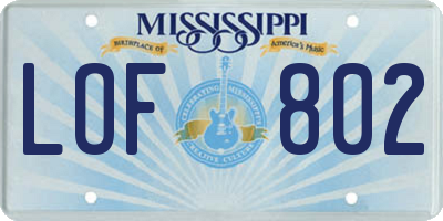 MS license plate LOF802