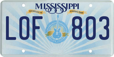 MS license plate LOF803
