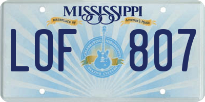 MS license plate LOF807