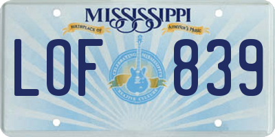 MS license plate LOF839
