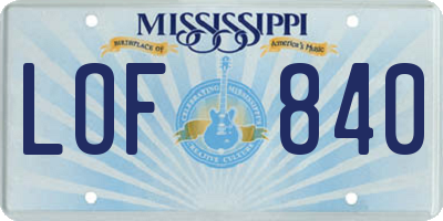 MS license plate LOF840