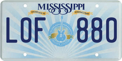 MS license plate LOF880